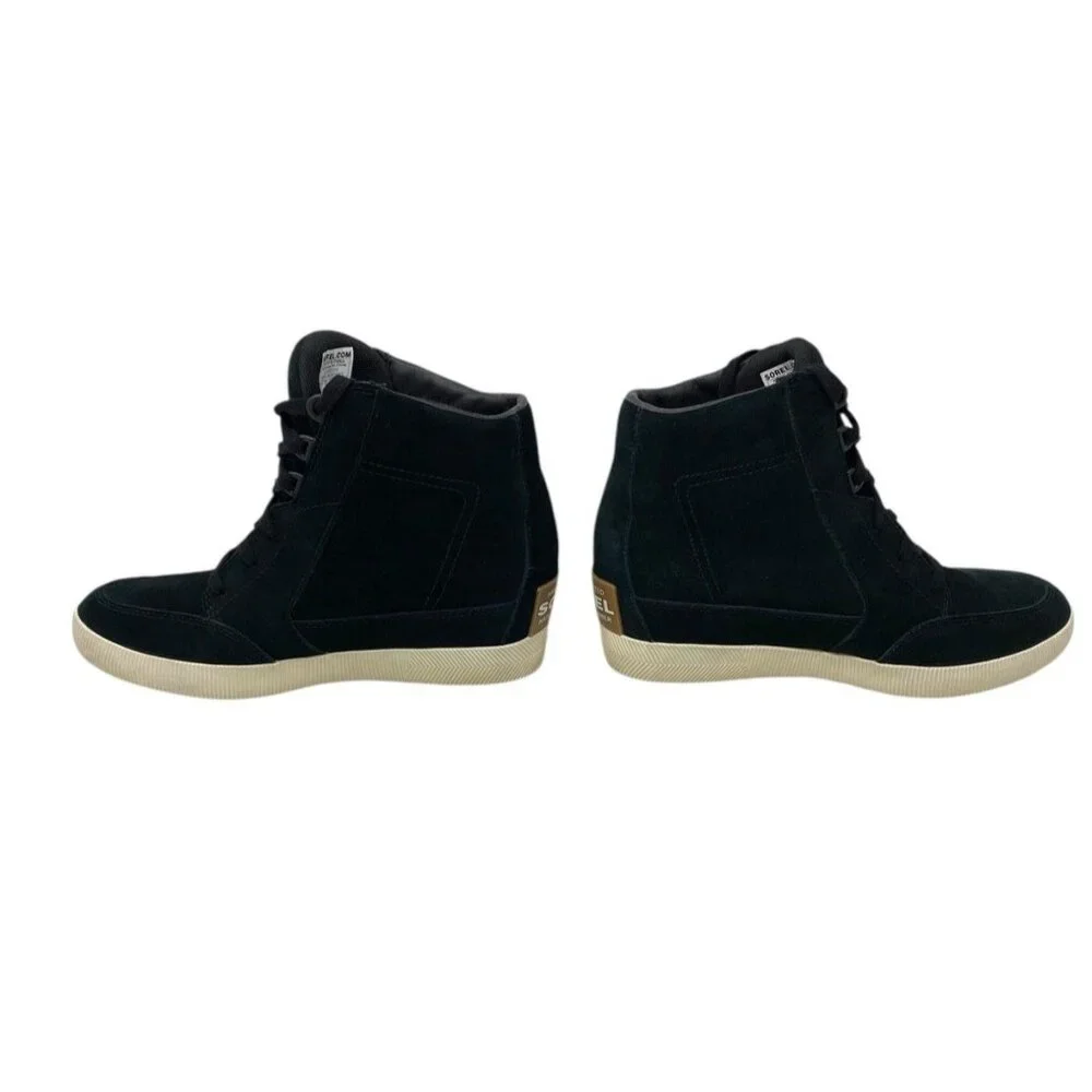 Sorel Women’s Out N About‎ Black Suede Wedge Sneakers NL4913-010 Size 9 US